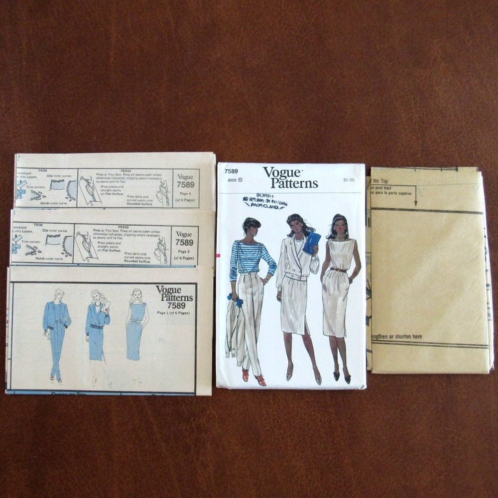 Vintage Vogue Sewing Pattern 7589 Suit Jacket Top Dress Pants Size Womens 8 - Picture 2 of 4